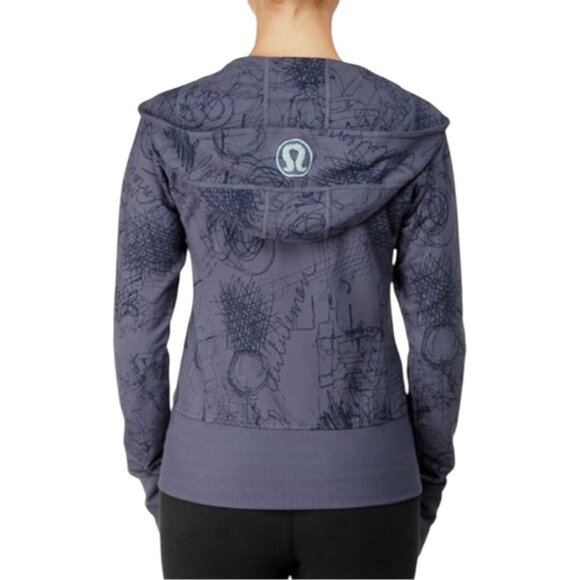 Lululemon Lightweight Hoodie Size 4 Blue Doodles - Picture 1 of 13